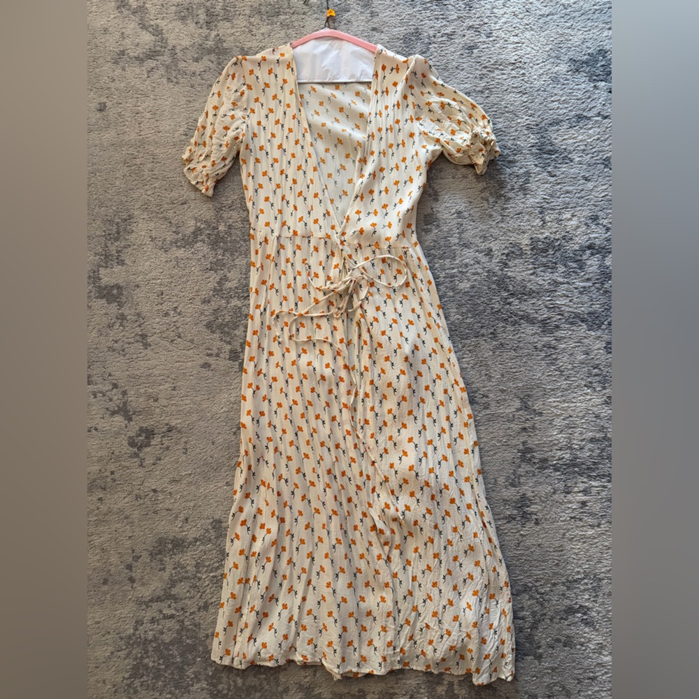 Faithfull the Brand Cream Dress with Yellow Floral Pattern
